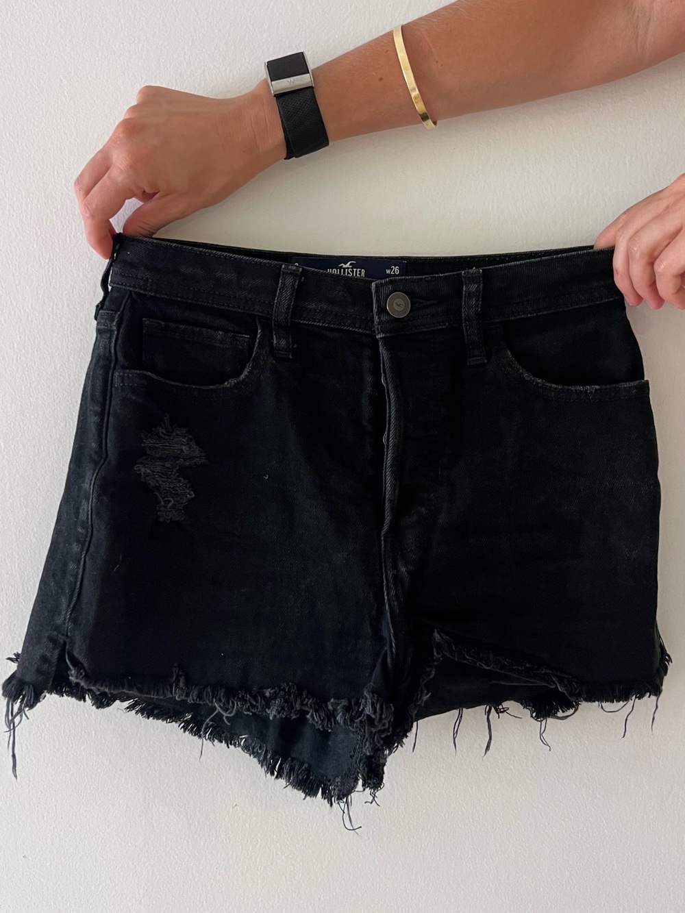 Hollister Black Frayed Distressed Denim Shorts